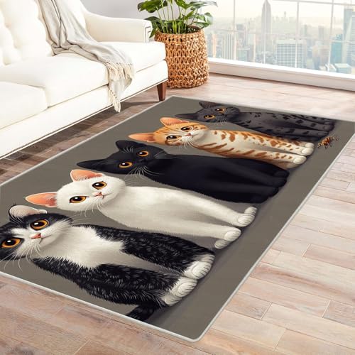 WQBQKKX 3D Home Teppich Wohnzimmer Tier Carpet Lustig und süß Moderne Wohnzimmer Teppich Für Küche Flur Esszimmer Eingangsbereich(Schwarz)-150x210cm von WQBQKKX