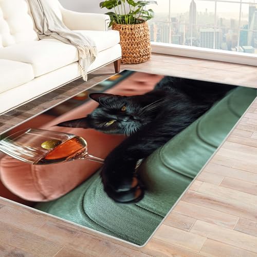 WQBQKKX 3D Home Teppich Wohnzimmer Tier Carpet Lustig und süß Teppiche für Schlafzimmer Esszimmer rutschfest Weich Modern Teppich Groß Rug(Schwarz)-180x240cm von WQBQKKX