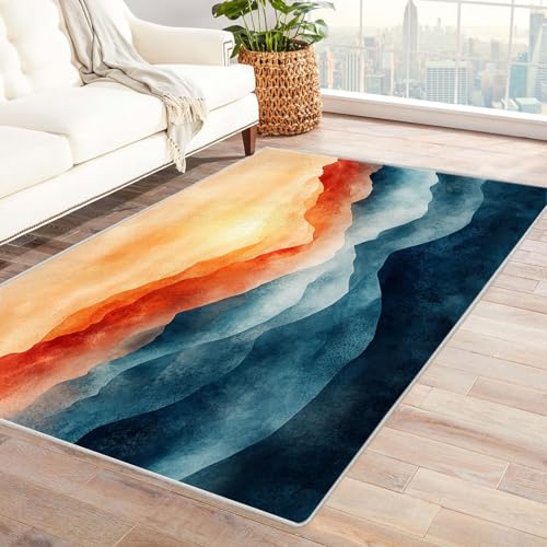 WQBQKKX 3D Home Teppich Wohnzimmer Vintage Boho Retro Carpet Bunter Berg Teppiche fürs Schlafzimmer, Arbeitszimmer, Büro, Flur, Kinderzimmer und Küche(Orange)-180x270cm von WQBQKKX
