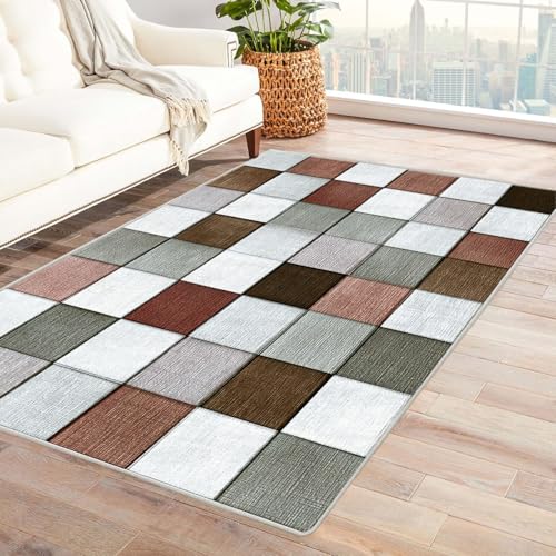 WQBQKKX 3D Home Teppich Wohnzimmer Vintage Boho Retro Carpet Minimalistische Linienstruktur Teppiche für Schlafzimmer Esszimmer rutschfest Weich Modern Teppich Groß Rug(Braun 2)-240x300cm von WQBQKKX