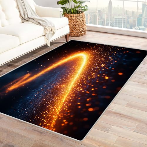 WQBQKKX 3D Teppich Kinderzimmer Vintage Boho Retro Carpet Bunte Linien Moderne Wohnzimmer Teppich Für Küche Flur Esszimmer Eingangsbereich(Gold)-180x270cm von WQBQKKX