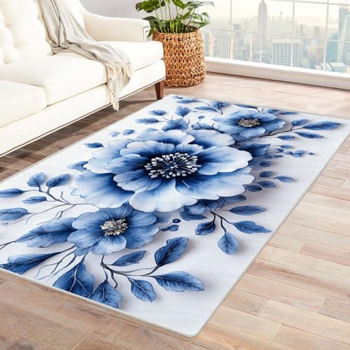 WQBQKKX 3D Teppich Kinderzimmer Vintage Boho Retro Carpet Minimalistische Blumen ideal fürs Wohnzimmer, Schlafzimmer und Kinderzimmer auch als Badematte(Weiß)-210x270cm von WQBQKKX