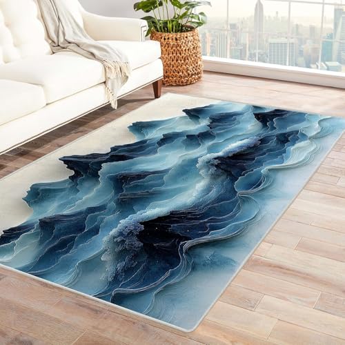 WQBQKKX 3D Teppich Kinderzimmer Vintage Boho Retro Carpet Minimalistischer Berg Teppiche für Schlafzimmer Esszimmer rutschfest Weich Modern Teppich Groß(Blau)-180x240cm von WQBQKKX