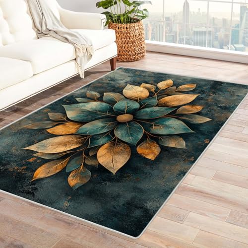 WQBQKKX 3D Teppich Kurzflor Vintage Böhmischer Blätter Teppich Wohnzimmer Schlafzimmer Weich Kurzflor & Waschbar & rutschfest Rug(Grau 21)-120x180cm von WQBQKKX