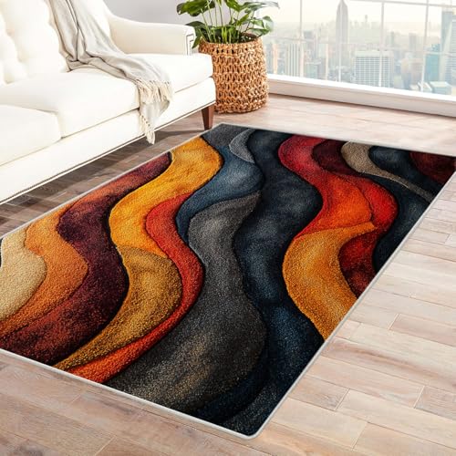 WQBQKKX 3D Teppich Kurzflor Vintage Böhmischer Geometrie Wohnzimmer Schlafzimmer Dekor Kinder Spielmatte Küche Korridor Essbereich Teppich(Schwarz 31)-150x240cm von WQBQKKX