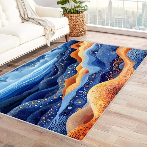WQBQKKX 3D Teppich Vintage Boho Retro Carpet Bunte Linien Textur ideal fürs Wohnzimmer, Schlafzimmer und Kinderzimmer auch als Badematte(Gelb)-150x210cm von WQBQKKX