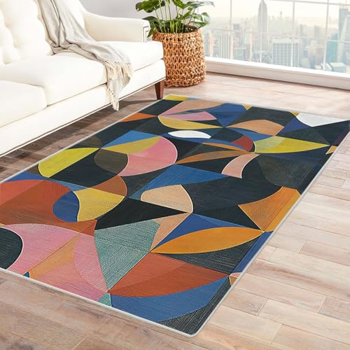 WQBQKKX 3D Teppich Vintage Boho Retro Carpet Texturlinien bunt Teppiche für Schlafzimmer Esszimmer rutschfest Weich Modern Teppich Groß Rug(Grau)-180x270cm von WQBQKKX