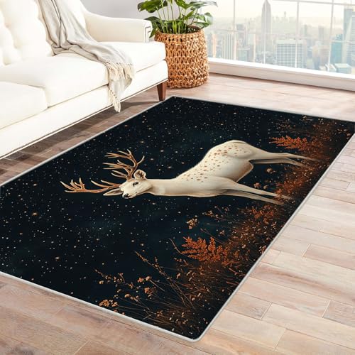 WQBQKKX 3D Teppich Vintage Boho Retro Carpet Waldtier Hirsch ideal fürs Wohnzimmer, Schlafzimmer und Kinderzimmer auch als Badematte Rug(Braun)-150x240cm von WQBQKKX