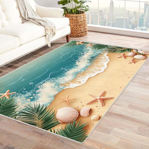 WQBQKKX 3D Teppich Wohnzimmer Kurzflor Abstrakt Carpet Meer Teppiche fürs Schlafzimmer, Arbeitszimmer, Büro, Flur, Kinderzimmer und Küche Rug(Grün 57)-120x150cm von WQBQKKX