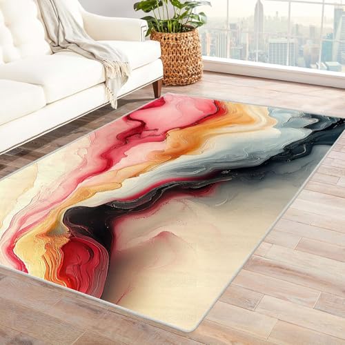 WQBQKKX 3D Teppich Wohnzimmer Kurzflor Abstrakt Retro Carpet Abstrakte Linien ideal fürs Wohnzimmer, Schlafzimmer und Kinderzimmer auch als Badematte Rug(Rosa)-60x90cm von WQBQKKX