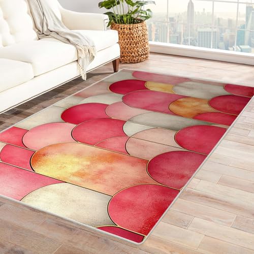 WQBQKKX 3D Teppich Wohnzimmer Kurzflor Abstrakt Retro Carpet Bunte Linien Textur Teppiche für Schlafzimmer Esszimmer rutschfest Weich Modern Teppich Groß(Rosa)-60x90cm von WQBQKKX