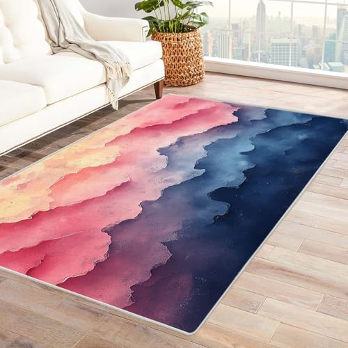 WQBQKKX 3D Teppich Wohnzimmer Kurzflor Abstrakt Retro Carpet Textur-Linien Teppiche für Schlafzimmer Esszimmer rutschfest Weich Modern Teppich Groß(Rosa)-210x300cm von WQBQKKX