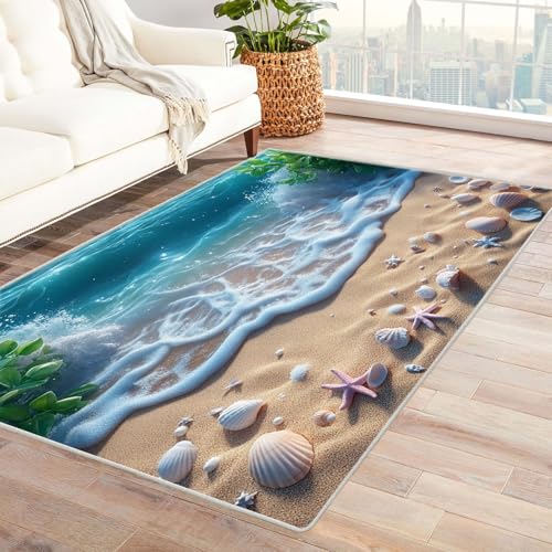 WQBQKKX 3D Teppich Wohnzimmer Ozean Carpet Wellen Teppiche fürs Schlafzimmer, Arbeitszimmer, Büro, Flur, Kinderzimmer und Küche(Grün 33)-90x150cm von WQBQKKX