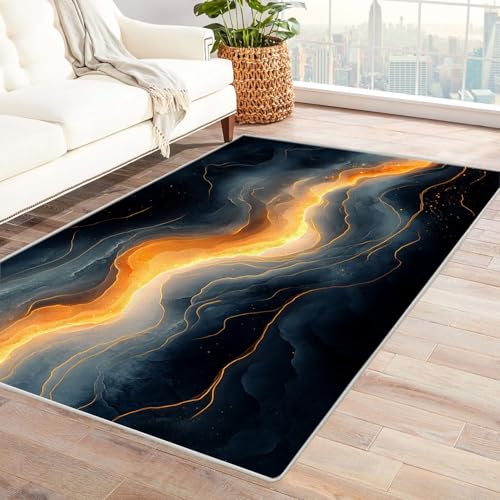 WQBQKKX 3D Teppich Wohnzimmer Vintage Boho Retro Carpet Abstrakte Linien ideal fürs Wohnzimmer, Schlafzimmer und Kinderzimmer auch als Badematte(Gold)-210x270cm von WQBQKKX