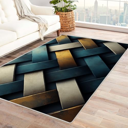WQBQKKX 3D Teppich Wohnzimmer Vintage Boho Retro Carpet Bunte Linien Teppich Wohnzimmer Schlafzimmer Weich Kurzflor & Waschbar & rutschfest Rug(Grau)-120x180cm von WQBQKKX
