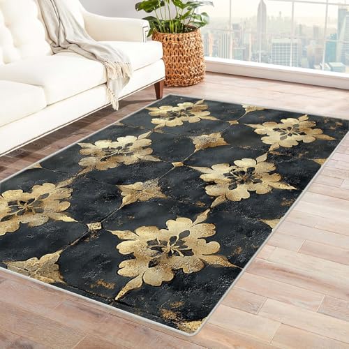 WQBQKKX 3D Teppich Wohnzimmer Waschbarer Boho Blume Haus Dekoration Wohnzimmer Rutschfester Rug Eingangstürmatte Ocean Kinderkrabbel Carpet(Grau 12)-210x300cm von WQBQKKX