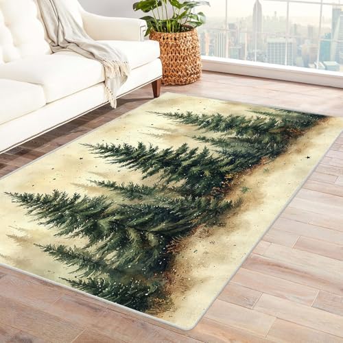 WQBQKKX 3D Teppich Wohnzimmer Waschbarer Boho Wald Teppiches waschbar, Duschmatte für Küche, Badezimmer, Waschküche, Schlafzimmer, Wohnzimmer(Grün 27)-210x270cm von WQBQKKX