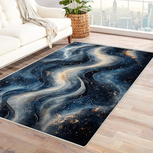 WQBQKKX 3D Vintage Boho Vintage Teppich Retro Carpet Bunte Linien Textur Teppich Wohnzimmer Schlafzimmer Weich Kurzflor & Waschbar & rutschfest Rug(Blau)-60x90cm von WQBQKKX