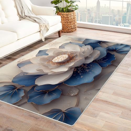 WQBQKKX 3D Vintage Teppich Wohnzimmerteppich Blumen Wohnzimmer Schlafzimmer Dekor Kinder Spielmatte Küche Korridor Essbereich Teppich(Blau 49)-60x90cm von WQBQKKX