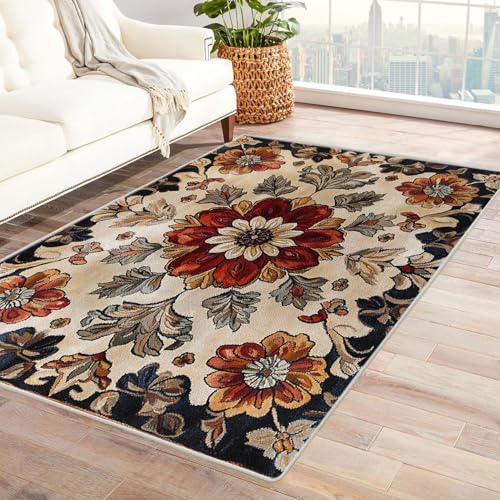 WQBQKKX 3D Wohnzimmer Vintage Teppich Bohème Teppiche fürs Schlafzimmer, Arbeitszimmer, Büro, Flur, Kinderzimmer und Küche Rug(Grau 55)-210x270cm von WQBQKKX