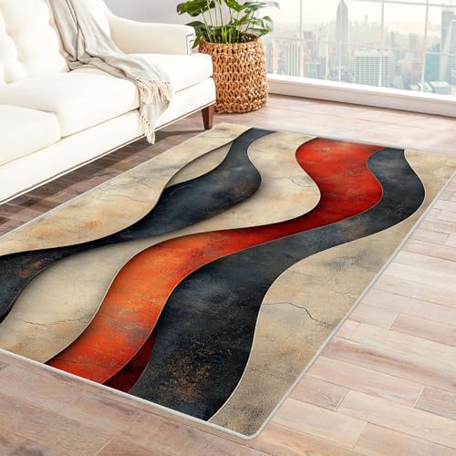 WQBQKKX 3D Wohnzimmer Vintage Teppich Linien Kleiner Teppich Ozean, Weich Kurzflor & Waschbar & rutschfest Fussmatte Innen, Kinderteppich(Grau 10)-120x150cm von WQBQKKX