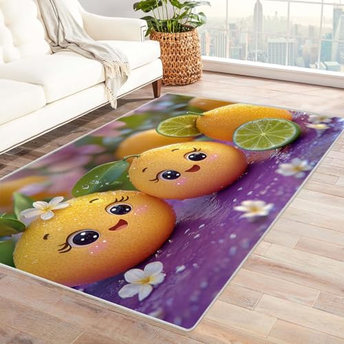 WQBQKKX 3D moderner Kurzflor Teppich Landschaft Carpet Süße Früchte ideal fürs Wohnzimmer, Schlafzimmer und Kinderzimmer auch als Badematte Rug(Gelb 40)-210x270cm von WQBQKKX