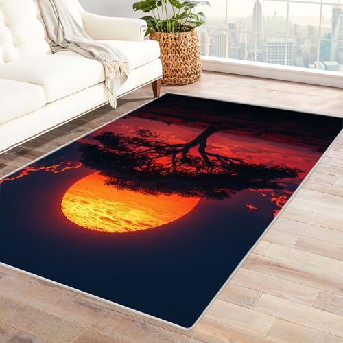 WQBQKKX 3D moderner Wohnzimmer Teppich Carpet Baum des Sonnenuntergangs ideal fürs Wohnzimmer, Schlafzimmer und Kinderzimmer auch als Badematte Rug(Orange 4)-150x210cm von WQBQKKX