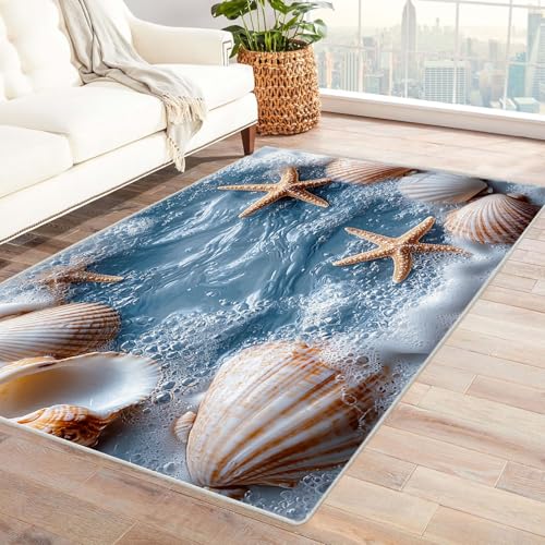 WQBQKKX 3D moderner Wohnzimmer Teppich Carpet Wellen ideal fürs Wohnzimmer, Schlafzimmer und Kinderzimmer auch als Badematte Rug(Blau 4)-90x120cm von WQBQKKX
