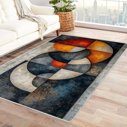 WQBQKKX 3D moderner Wohnzimmer Teppich Retro Carpet Textur-Linien ideal fürs Wohnzimmer, Schlafzimmer und Kinderzimmer auch als Badematte Rug(Orange)-210x300cm von WQBQKKX