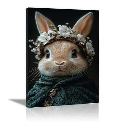 WQBQKKX Badezimmer Wanddekoration, Osterhase Bilder Tiere Leinwand Kunstdrucke Lustige Badezimmerbilder - 30x45cm Gerahmt(Weiß) von WQBQKKX