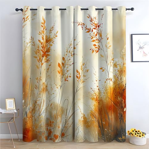 WQBQKKX Blau Grün Vorhänge Herbst Vorhang für Schlafzimmer Privatsphäre, Fenstervorhänge für Wohnzimmer Schlafzimmer-H160 x B70 cm (2er Pack) von WQBQKKX