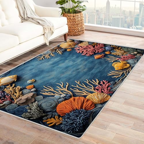 WQBQKKX Blau Ozean Strand Drucken Teppich Retro ideal fürs Wohnzimmer, Schlafzimmer und Kinderzimmer auch als Badematte Rug(Rosa 18)-150x180cm von WQBQKKX