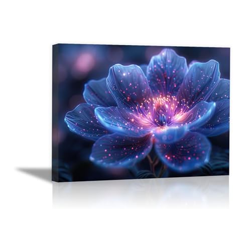 WQBQKKX Blumen Bilder Abstrakte Pflanze Xxl Leinwand Bilder,Blau, lila Wandbilder Wohnzimmer KüChe Esszimmer Badezimmer Wanddeko-30x45cm Gerahmt von WQBQKKX