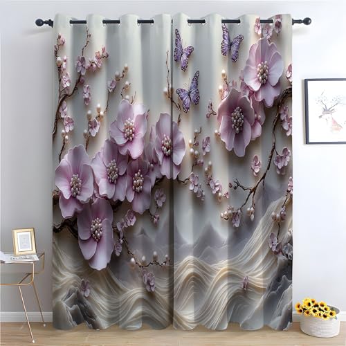 WQBQKKX Blumen Vorhang Blickdicht Thermovorhang Abstrakt Gardinen mit Ösen Boho Style Vorhänge Curtains for Bedroom-H160 x B100 cm (2er Pack) von WQBQKKX