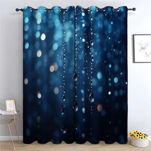 WQBQKKX Böhmische Blumen-Küchenvorhänge Modern mit Ösen Verdunklungsvorhange Dekoschal Thermovorhang Kälteschutz Marineblau für Wohnzimmer-H180 x B100 cm (2er Pack) von WQBQKKX