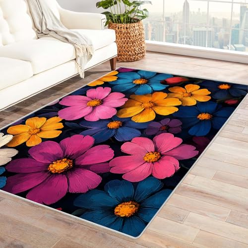WQBQKKX Boho Kurzflor Teppich Schlafzimmer Blumen ideal fürs Wohnzimmer, Schlafzimmer und Kinderzimmer auch als Badematte Rug(Rosa 58)-240x300cm von WQBQKKX