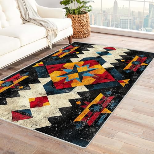 WQBQKKX Boho Kurzflor Teppich Schlafzimmer Minimalistisch Wohnzimmer Schlafzimmer Dekor Kinder Spielmatte Küche Korridor Essbereich Teppich(Rot 13)-210x270cm von WQBQKKX