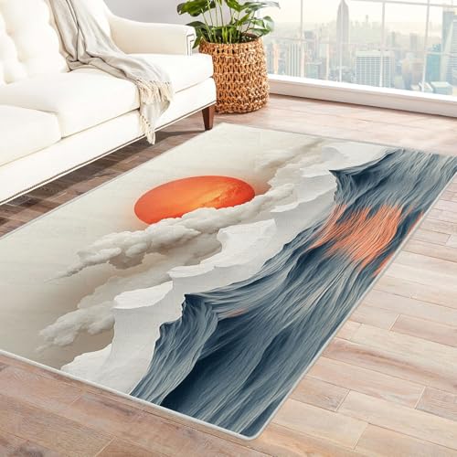 WQBQKKX Boho Kurzflor Teppich Schlafzimmer Ozean Haus Dekoration Wohnzimmer Rutschfester Rug Eingangstürmatte Ocean Kinderkrabbel Carpet(Orange 48)-150x180cm von WQBQKKX
