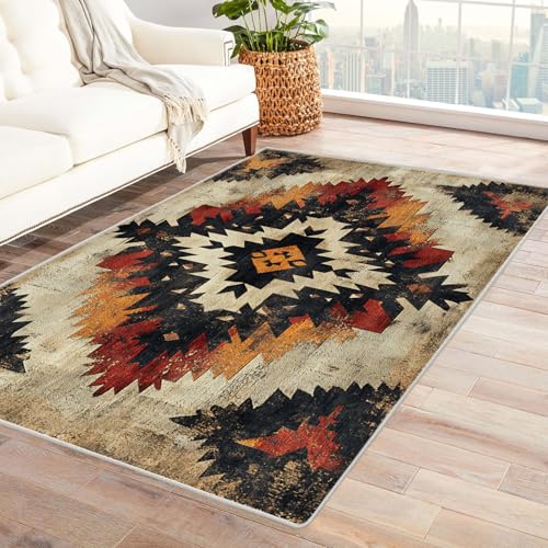 WQBQKKX Boho Kurzflor Teppich Schlafzimmer Retro Carpet Waschbarer Vintage Kurzflor Esszimmer Vorzimmer Boho Living Room Rug Bedroom(Grau 53)-120x180cm von WQBQKKX