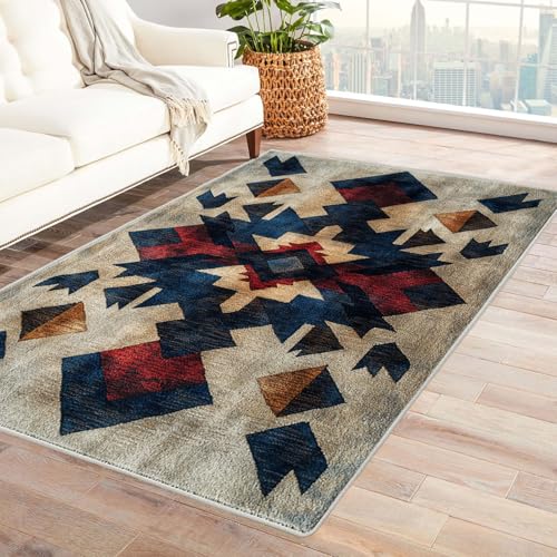 WQBQKKX Boho Kurzflor Teppich Schlafzimmer Retro Schlafzimmerteppich, Waschbarerteppich, Rutschfester Teppich, für Küche, Flur, Esszimmer(Grau 33)-60x90cm von WQBQKKX