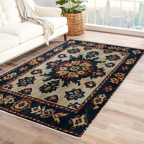 WQBQKKX Boho Kurzflor Teppich Schlafzimmer Retro Teppiche für Schlafzimmer Esszimmer rutschfest Weich Modern Teppich Groß Rug(Blau 38)-120x150cm von WQBQKKX