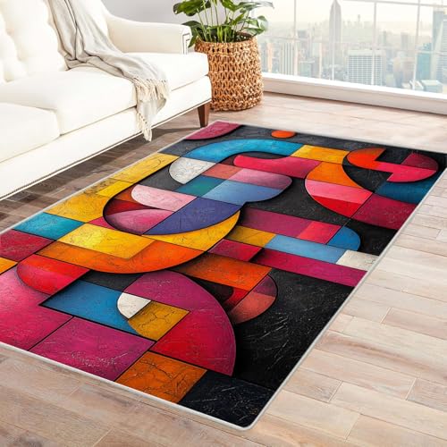 WQBQKKX Boho Waschbarer Vintage Teppich Textur Abstrakter Linien Teppich Wohnzimmer Schlafzimmer Weich Kurzflor & Waschbar & rutschfest Rug(Rosa 15)-240x300cm von WQBQKKX