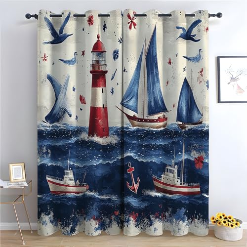 WQBQKKX Cartoon-Tiere Blickdicht Gardinen Landschaft Vorhang Ozean Muster Vorhänge mit Ösen für Wohnzimmer Botanisch Ösenvorhang für Bauernhaus Schlafzimmer-H220 x B132 cm (2er Pack) von WQBQKKX