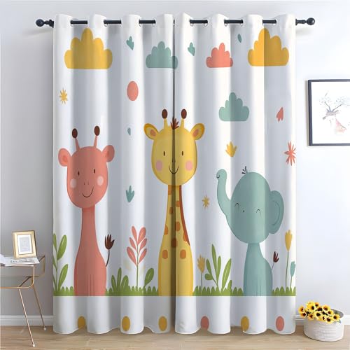 WQBQKKX Cartoon-Tiere Vintage Vorhänge Boho Stil Süßer Hirsch Vorhange Blickdicht Mit Ösen Verdunkelung 3D Curtain Effekt Motiv Druck Wohnzimmer Schlafzimmer-H180 x B100 cm (2er Pack) von WQBQKKX