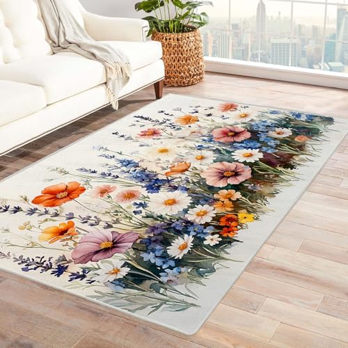 WQBQKKX Fußmatte Teppich 3D Landschaft Carpet Bunte Wildblumen Teppich Wohnzimmer Schlafzimmer Weich Kurzflor & Waschbar & rutschfest Rug(Orange 52)-240x300cm von WQBQKKX