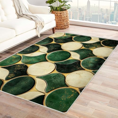 WQBQKKX Fußmatte Teppich 3D Vintage Boho Retro Carpet Geometrische Linien kreisen Teppiche für Schlafzimmer Esszimmer rutschfest Weich Modern Teppich Groß Rug(Grün 23)-120x150cm von WQBQKKX