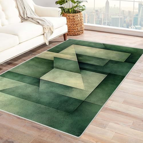 WQBQKKX Fußmatte Teppich 3D Vintage Boho Retro Carpet Minimalistische Linien Teppiche für Schlafzimmer Esszimmer rutschfest Weich Modern Teppich Groß Rug(Grün)-240x300cm von WQBQKKX
