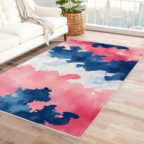 WQBQKKX Fußmatte Teppich 3D Vintage Boho Retro Carpet Textur-Linien ideal fürs Wohnzimmer, Schlafzimmer und Kinderzimmer auch als Badematte Rug(Rosa)-90x150cm von WQBQKKX