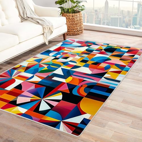 WQBQKKX Fußmatte Teppich 3D Vintage Boho Retro Carpet Texturlinien bunt ideal fürs Wohnzimmer, Schlafzimmer und Kinderzimmer auch als Badematte(Rot)-60x90cm von WQBQKKX