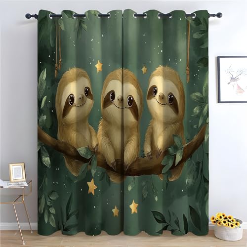 WQBQKKX Gardine Vorhänge Cartoon Kinder Waldtiere Gardine Retro und süß Blackout Curtain Schlafzimmer Wohnzimmer Weich Verdunklungsvorhänge 2er Set-H160 x B70 cm (2er Pack) von WQBQKKX